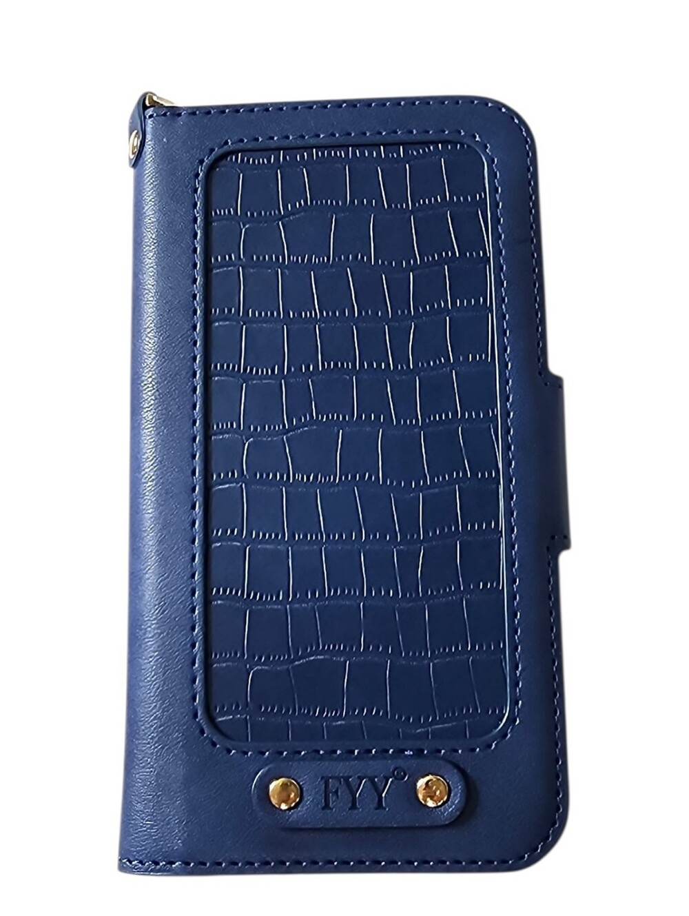 FYY Faux Croco Embossed Navy Wallet Case For iPhone 12